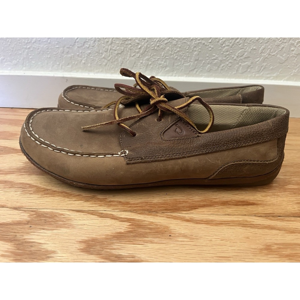 OluKai Mano Boater Mens Size 8.5 Tan Leather Driving Moccasin Shoes